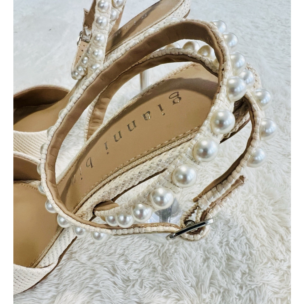 Gianni Bini Bridal Collection Sz 9 Cream Haydn Satin Pearl Bow Dress Sandals NWT - Picture 12 of 16